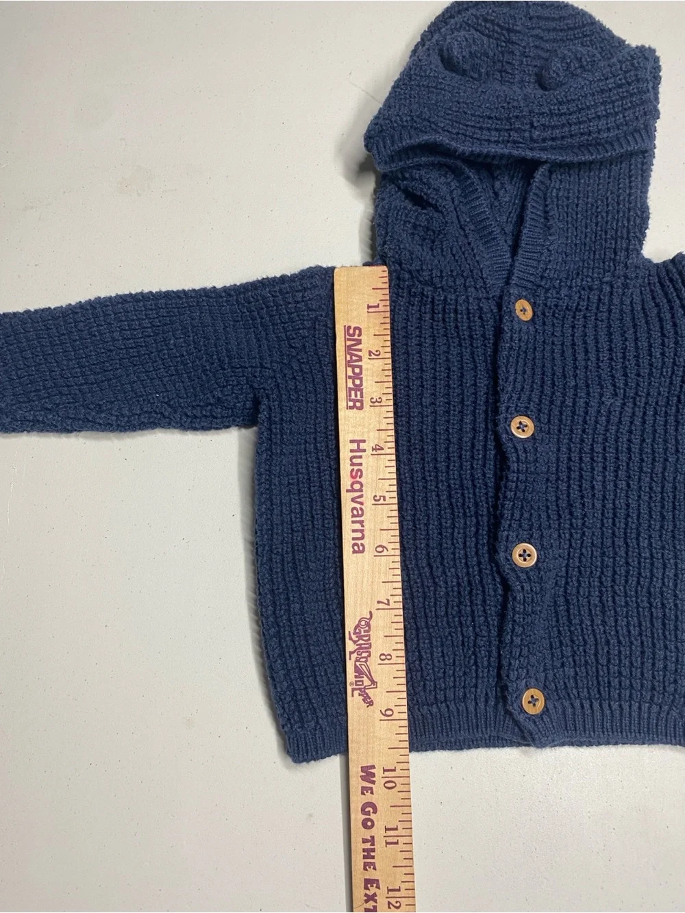 Carter's Navy Hooded Knit Cardigan with Wooden Buttons - Size 9 mo